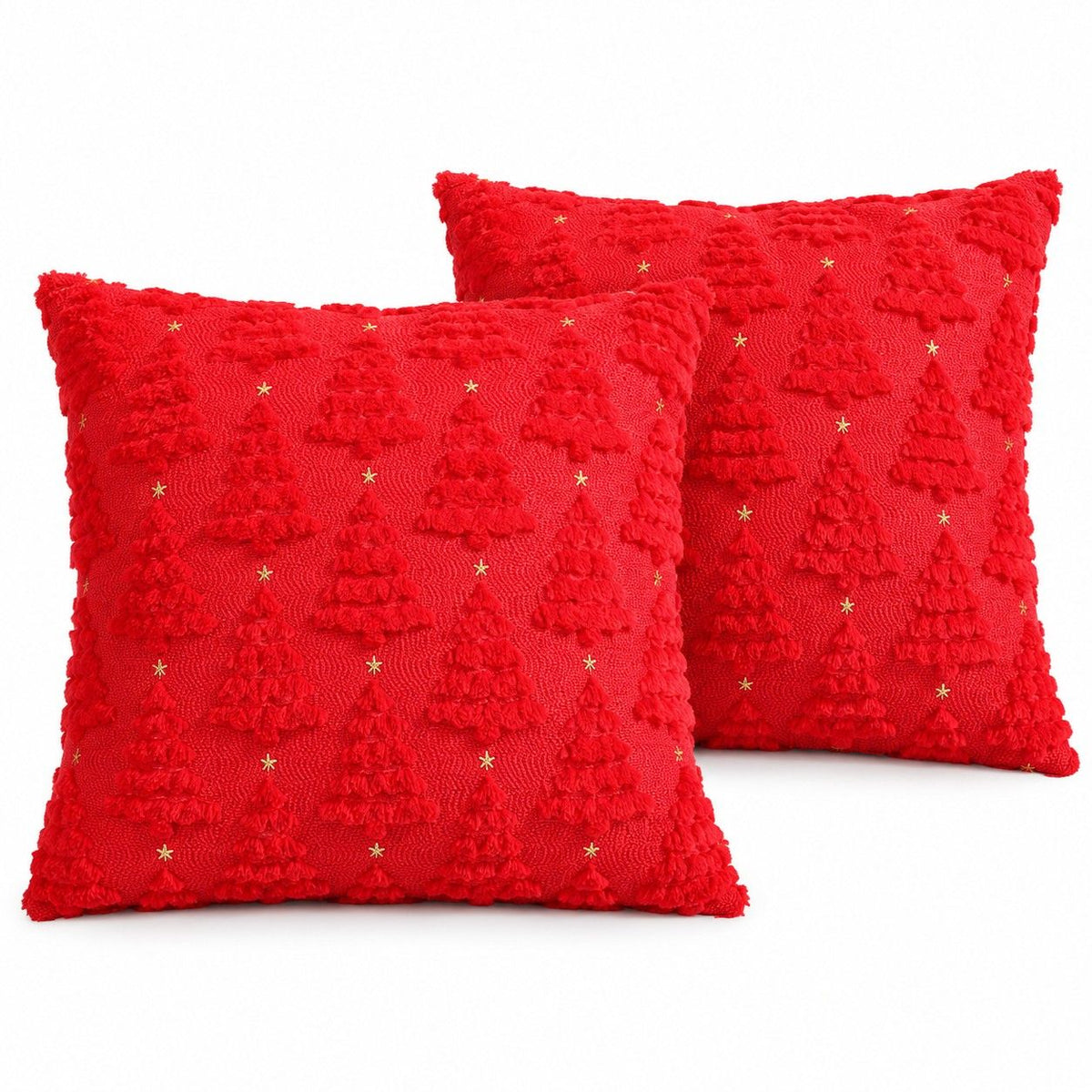 2 Pack Plush Textured Christmas Tree Throw Pillow Covers 18 x 18 Inch Holiday Decor