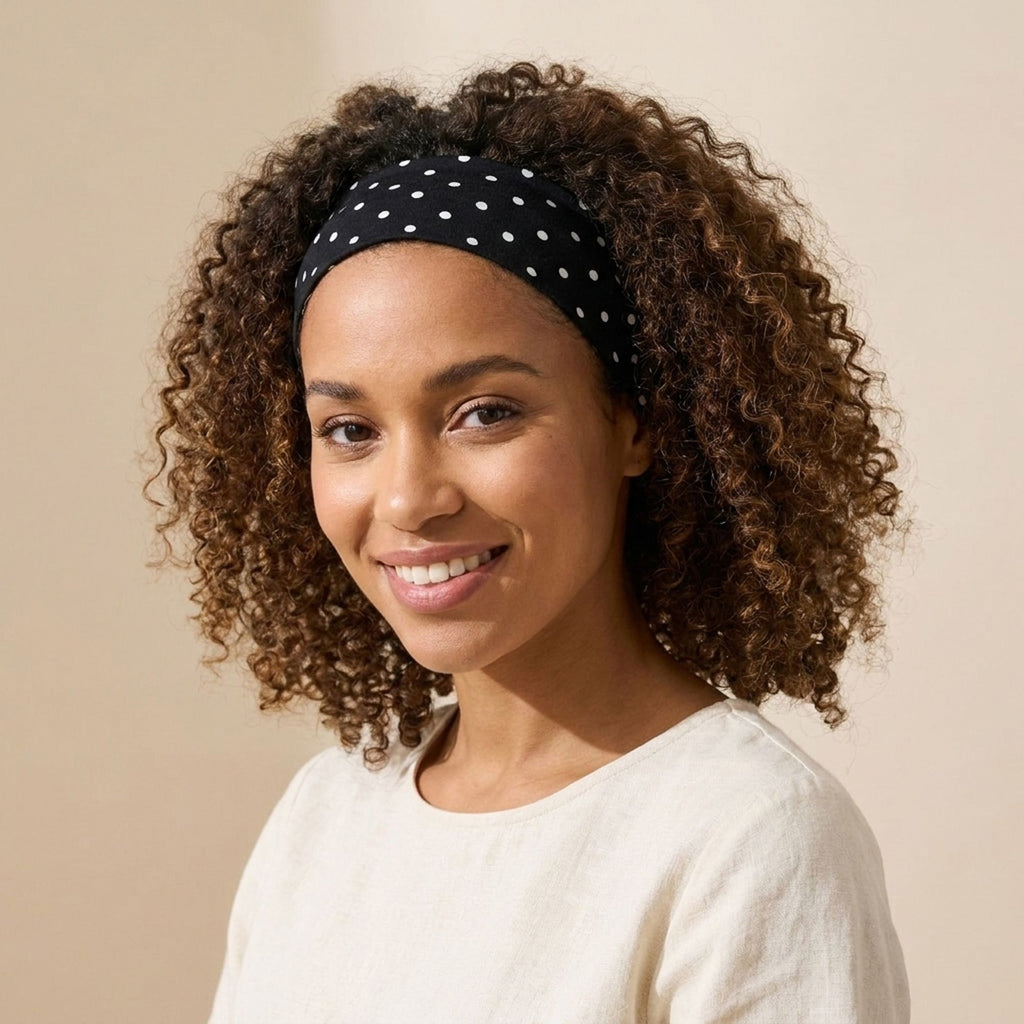 Polka Dot Stretch Headbands 3 Pack Soft Cotton Hair Bands Wide Headwrap for Daily Wear