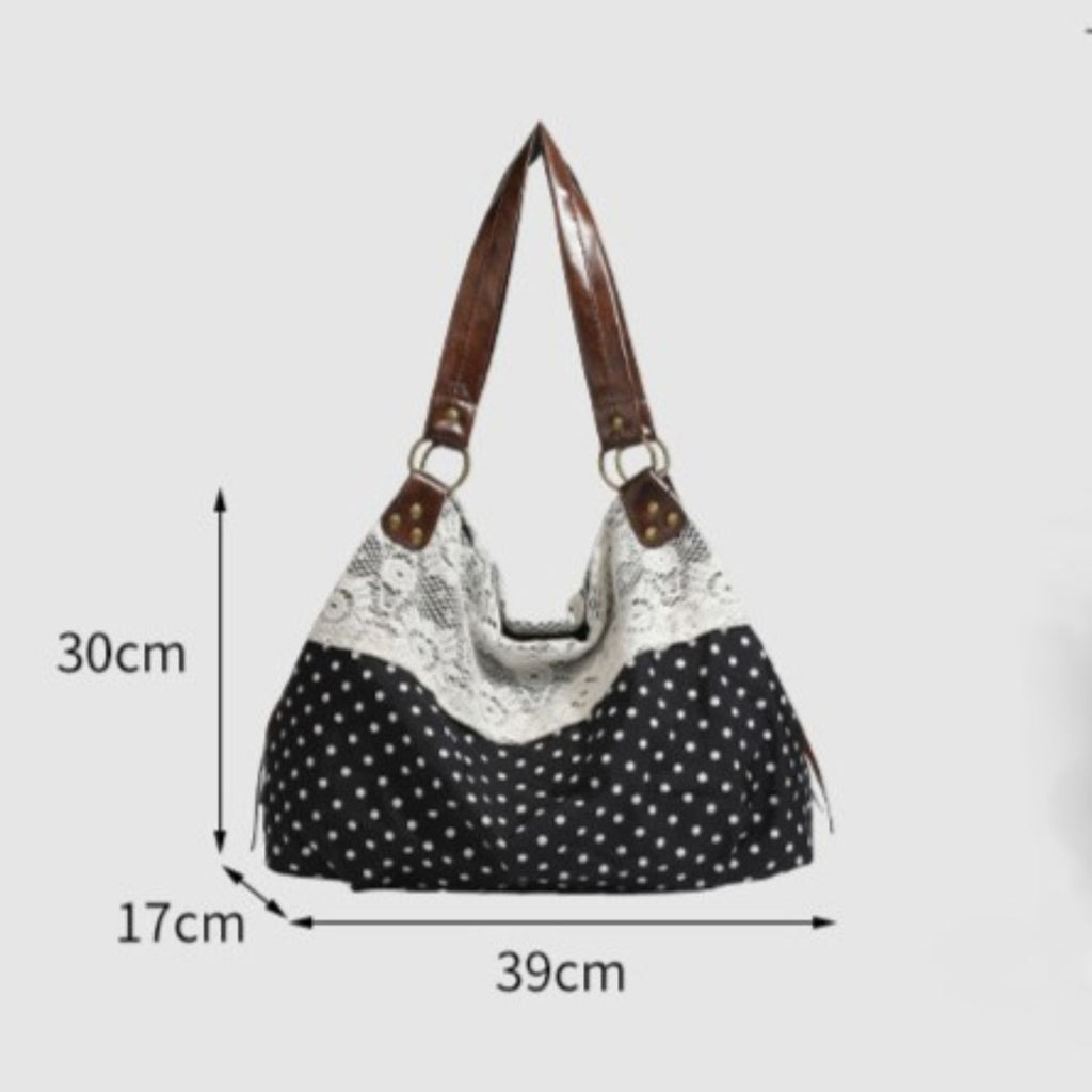 Polka Dot Lace Accent Shoulder Bag for Women