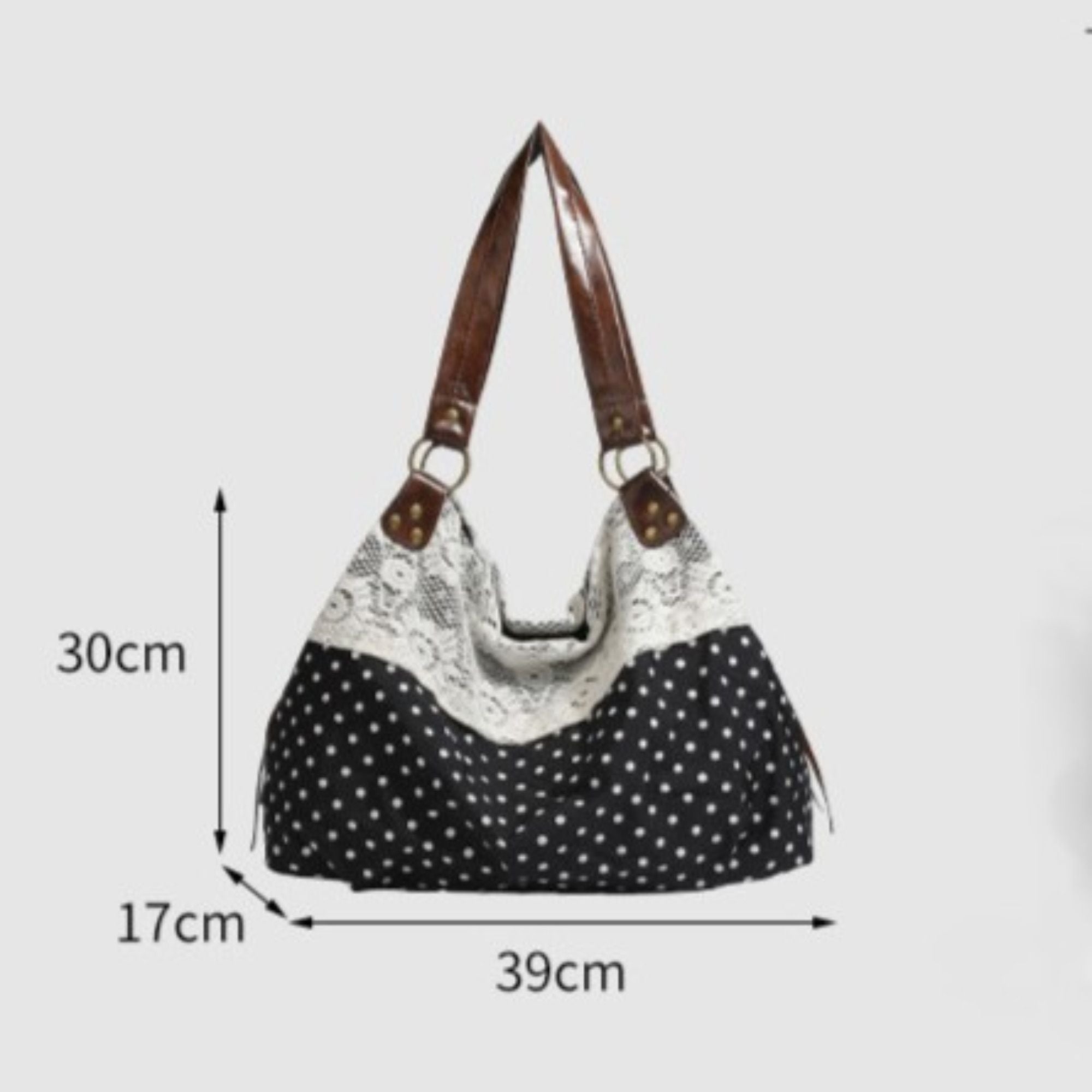 Polka Dot Lace Accent Shoulder Bag for Women