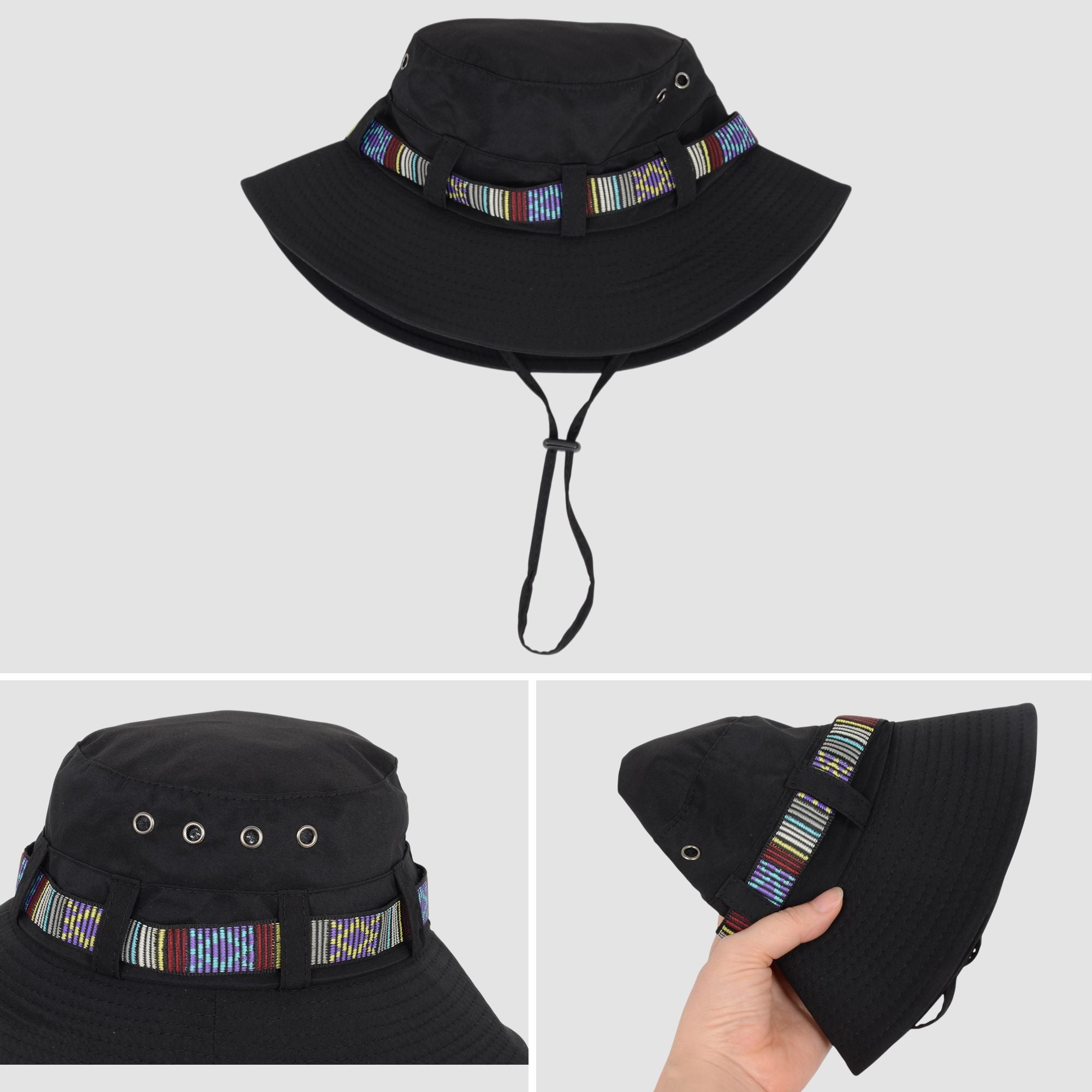 Anna-Kaci Wide Brim Bucket Hat with Colorful Ribbon Trim Breathable Mesh Lining and Adjustable Chin Strap for Outdoor Use