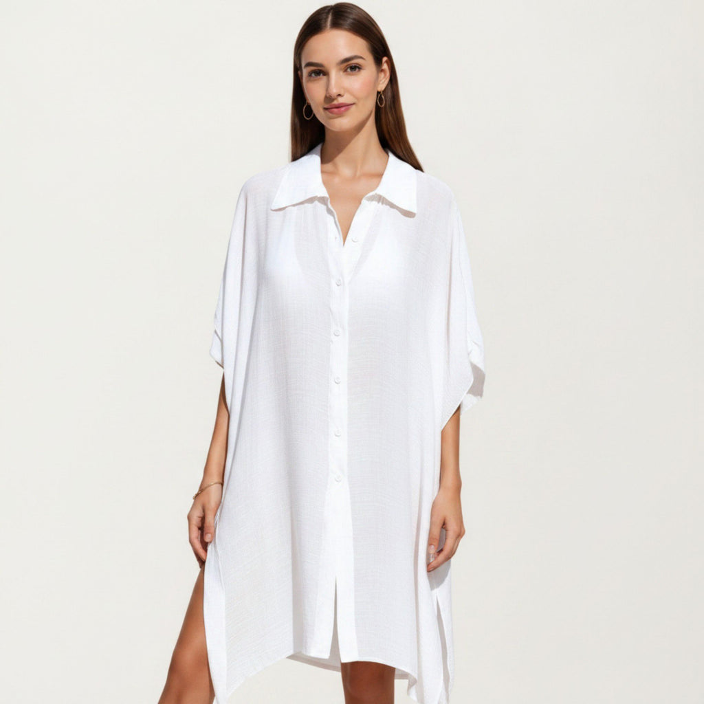 Anna-Kaci Women's Button Front Swim Cover Up Shirt Dress Loose Lightweight Beach Kaftan