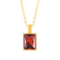 Women's Stainless Steel Fashion Necklace with 18K Gold Plated Pendant, Red Zircon Stone, Adjustable Chain, Modern Design