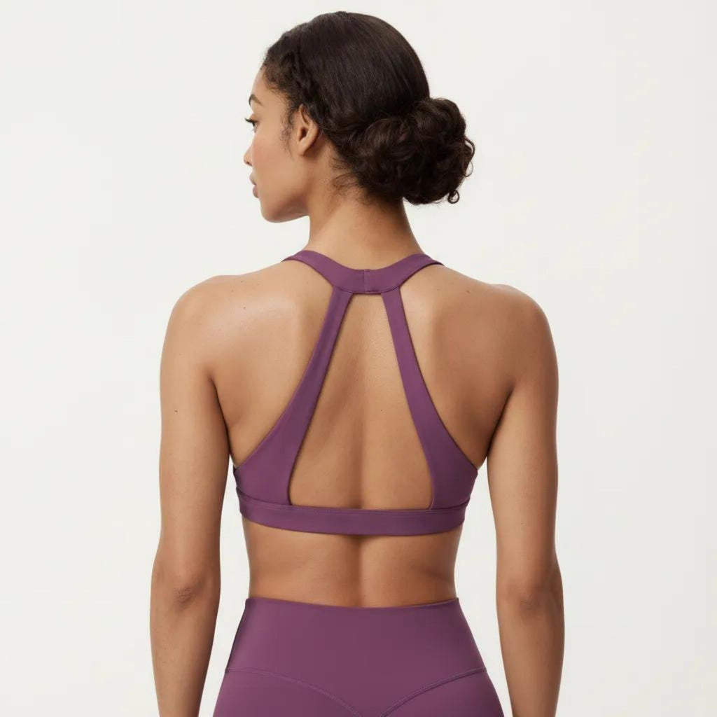Anna-Kaci Active Women's Racerback Sports Bra with Scoop Neck and Open Back Cutout Design