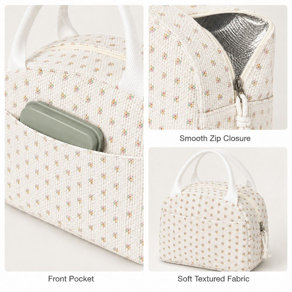 Printed Insulated Lunch Tote Bag with Double Handles and Zip Closure
