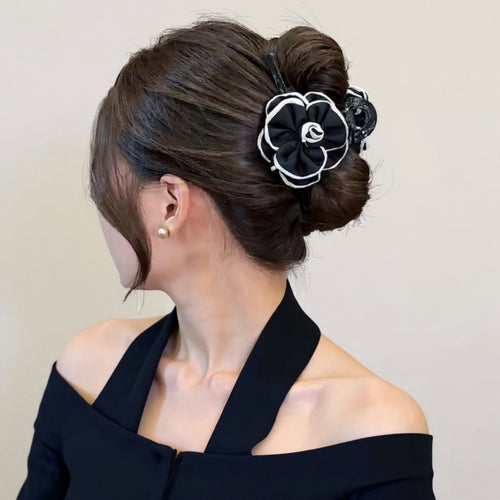Anna-Kaci 2pcs Fabric Flower Hair Claw Clip with Contrast Trim and Strong Grip
