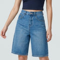 High-Waisted Denim Bermuda Shorts Cute