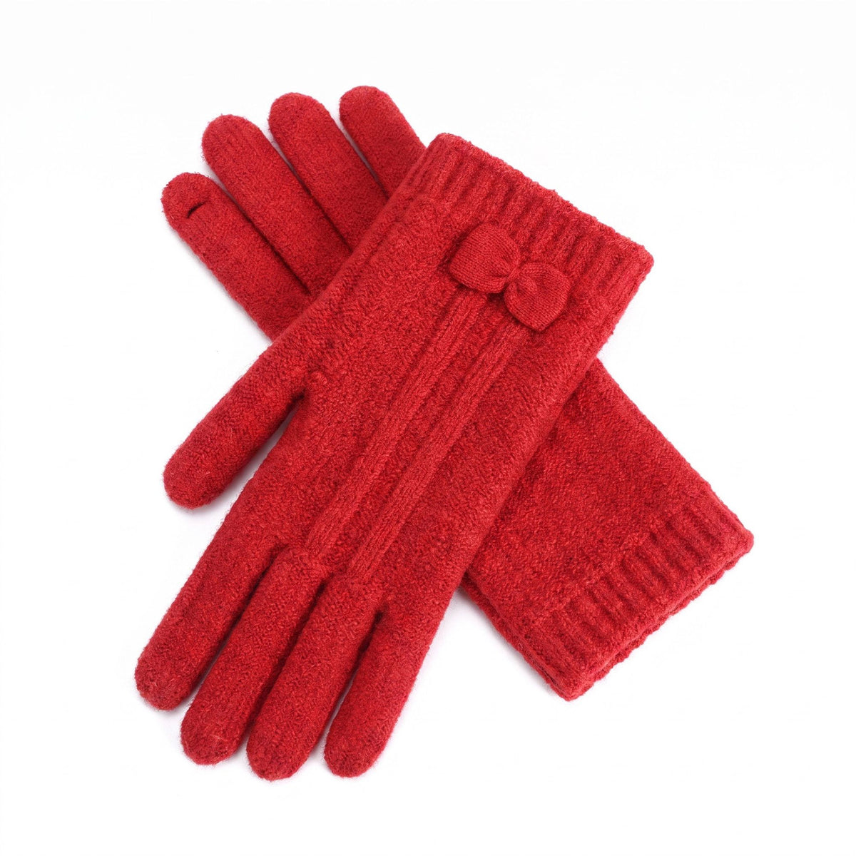 Knit Bow Detail Full Finger Gloves for Cold Weather