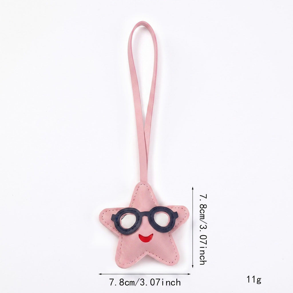 2-Piece Womens Faux Leather Bag Charm with Long Hanging Strap and Layered Detail