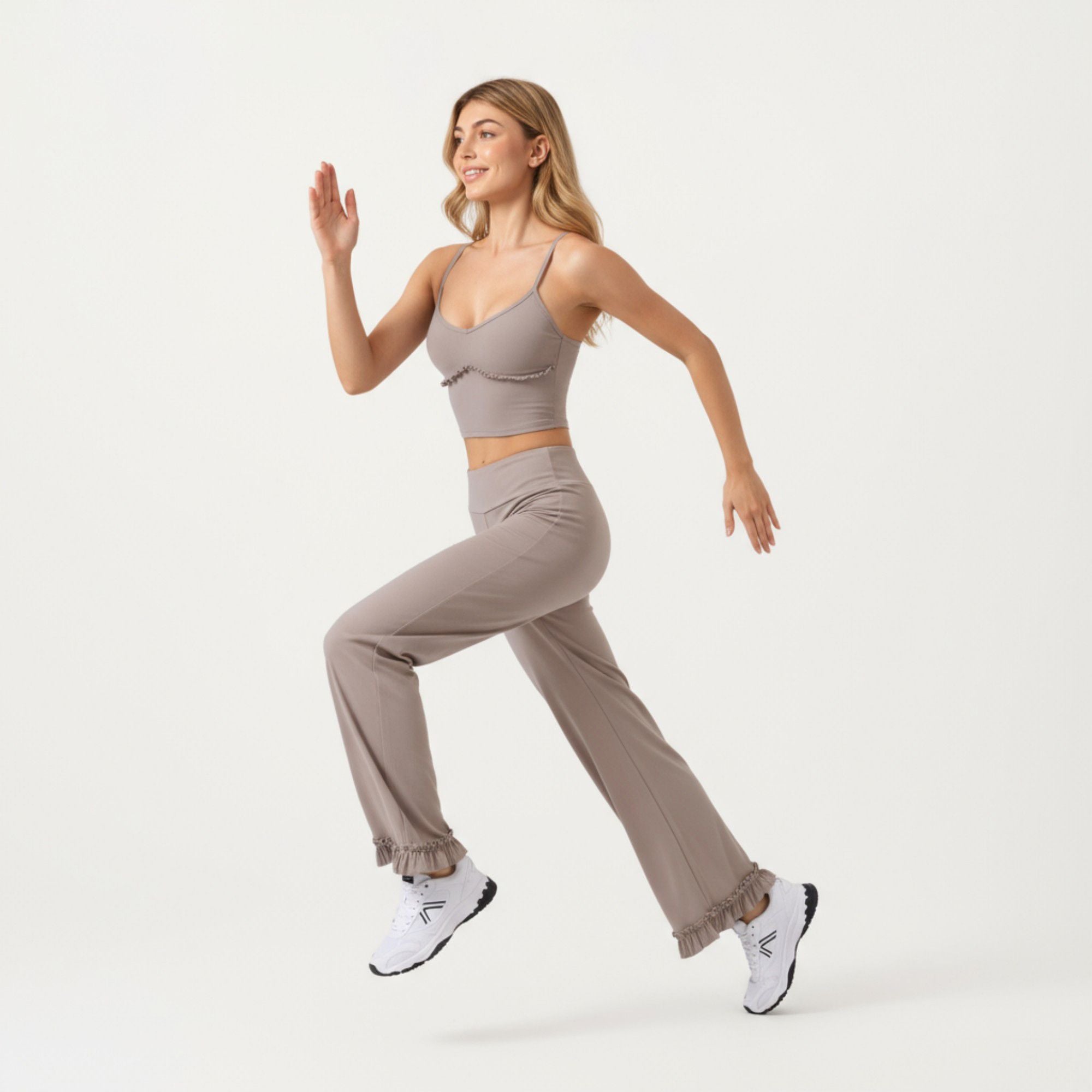 Anna-Kaci Active Women's High Waist Wide Leg Sweatpants with Ruffle Hem Detail