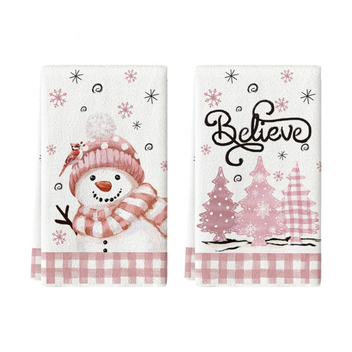 2-Pack Christmas Kitchen Towels 15.7x23.6in, Snowman & Tree Microfiber Holiday Towels