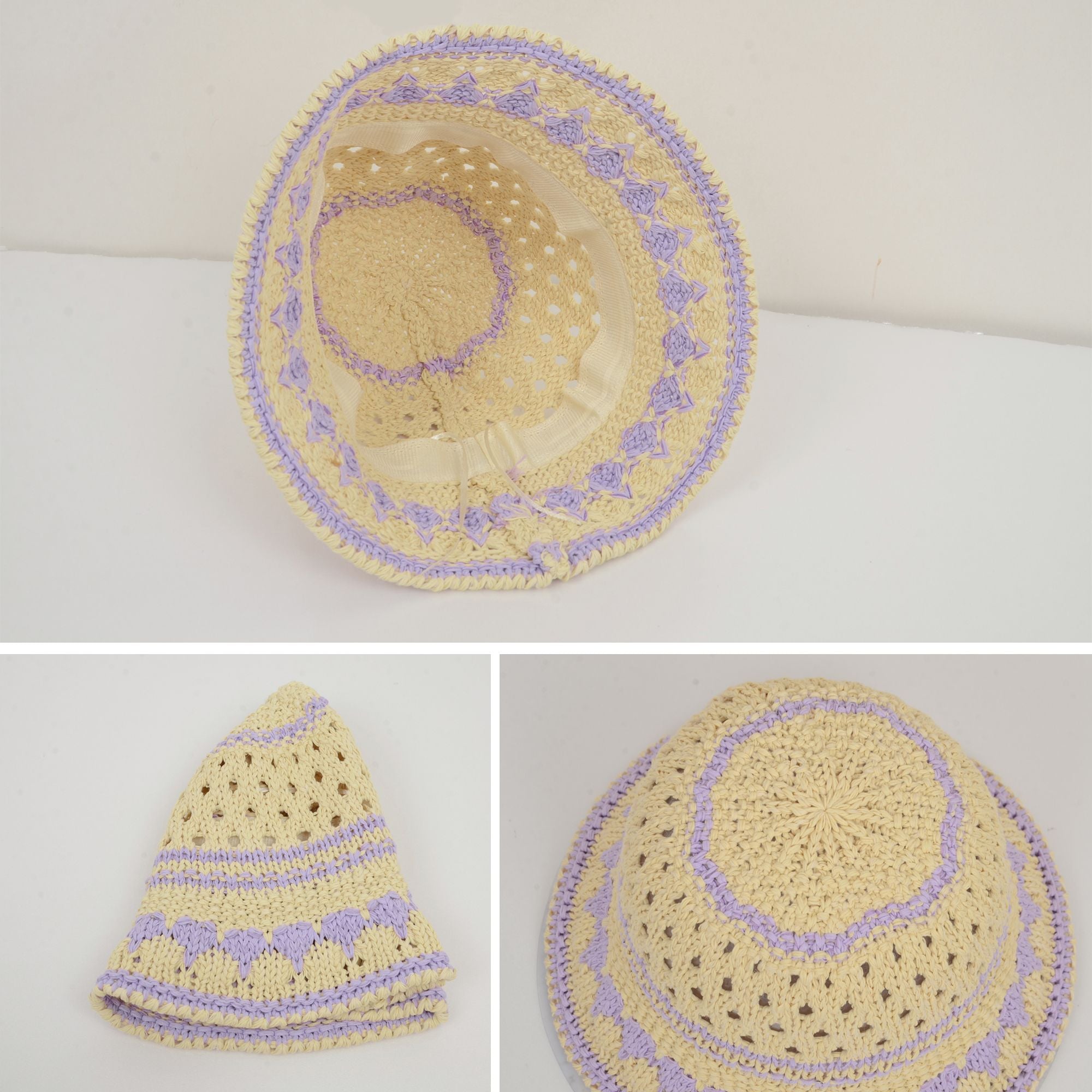 Anna-Kaci Crochet Knit Bucket Hat with Openwork Floral Pattern and Rolled Brim for Lightweight Summer Style