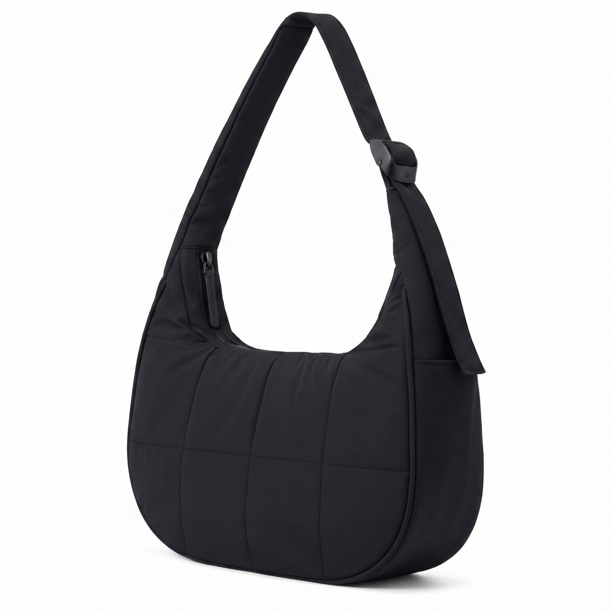 Quilted Hobo Shoulder Bag with Adjustable Strap and Side Pockets 10x4x6.5in