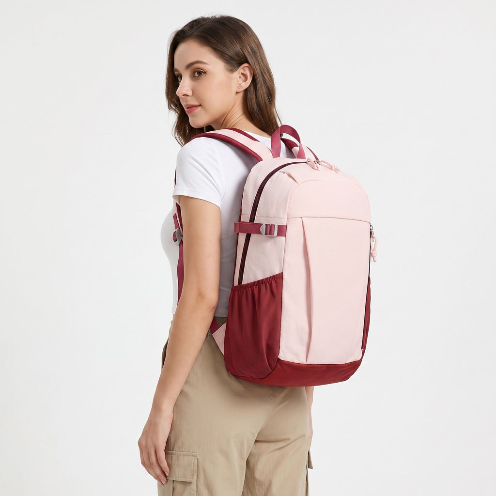 Everyday Backpack with Front Zip Pocket Side Mesh Pockets Padded Straps Top Hle
