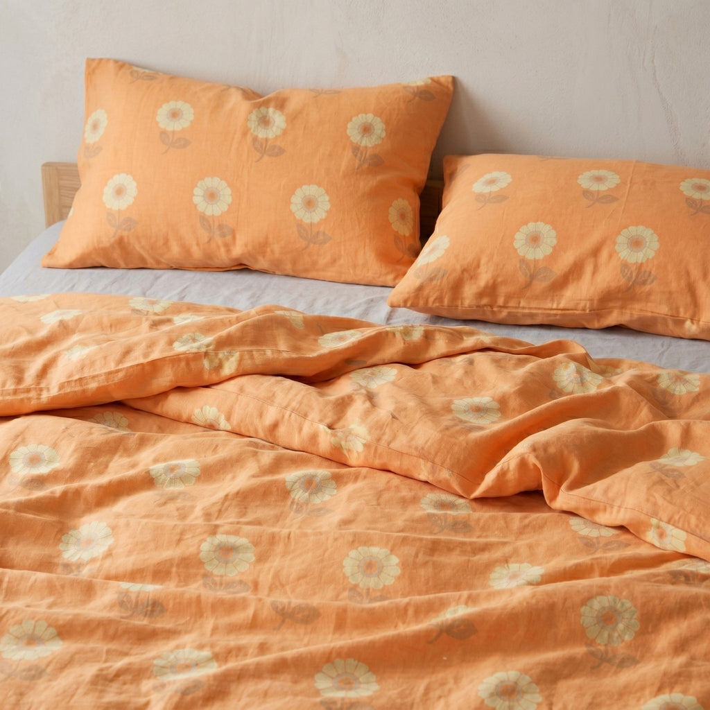 4-Piece Cotton Bedding Set with Floral Print Duvet Cover, Pillowcases, and Flat Sheet for a Bright and Cheerful Bedroom