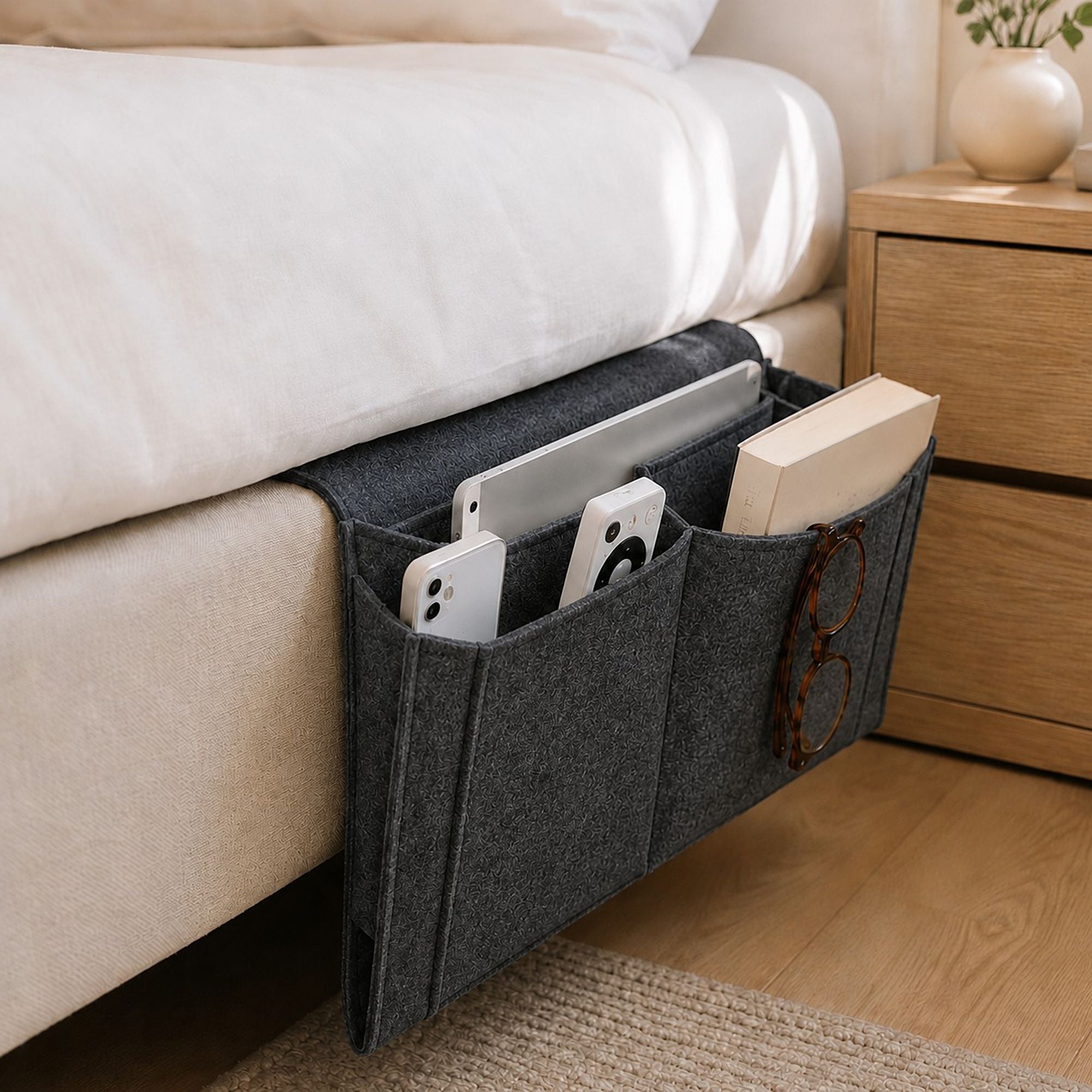 Sofa Armrest Organizer with Multiple Pockets Couch Remote Control Storage Caddy
