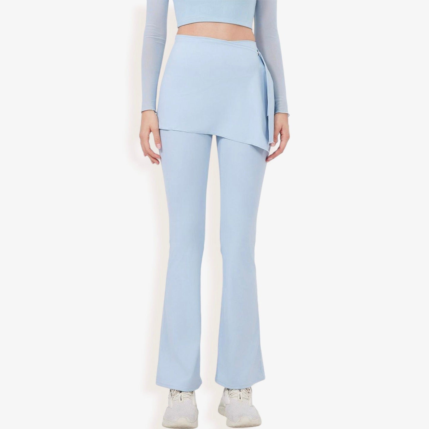 High Waist Flare Pants with Layered Skirt Overlay