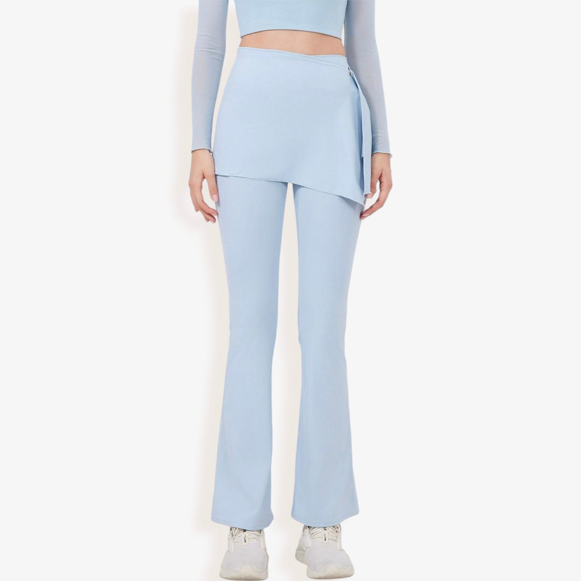 High Waist Flare Pants with Layered Skirt Overlay