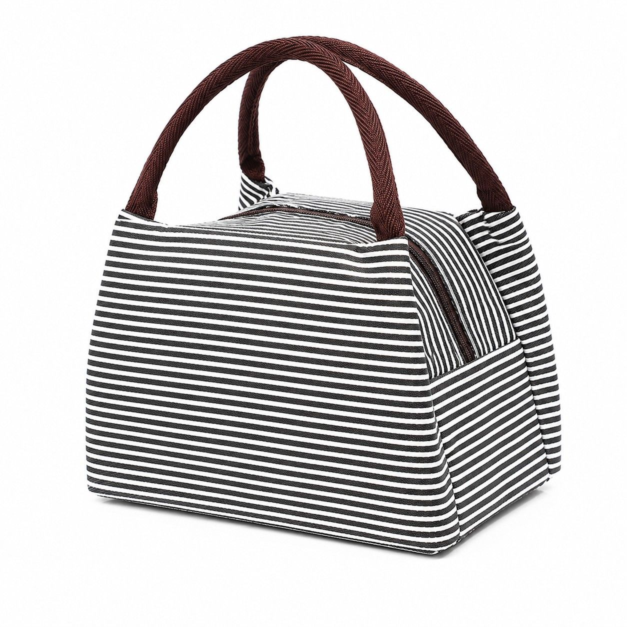 Insulated Striped Lunch Bag Reusable Soft Cooler Tote for Work School Picnic