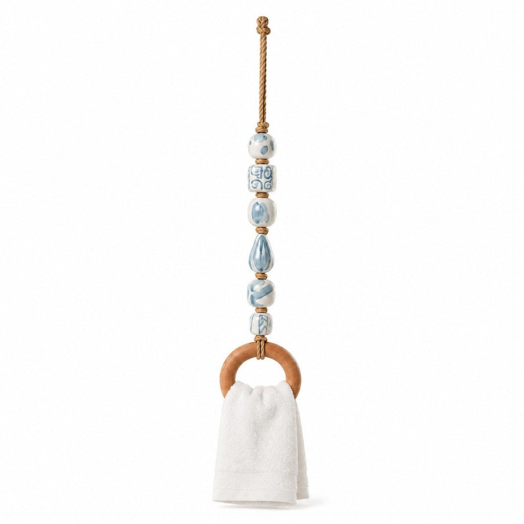 Coastal Beaded Wood Ring Towel Hanger