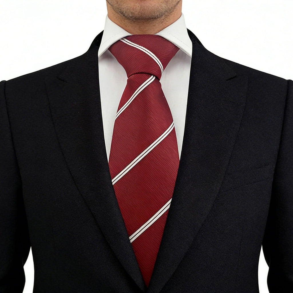 Anna-Kaci Men's Polyester Filament Tie with White Diagonal Stripes - Formal/Casual Necktie for Business, Weddings & Daily Wear