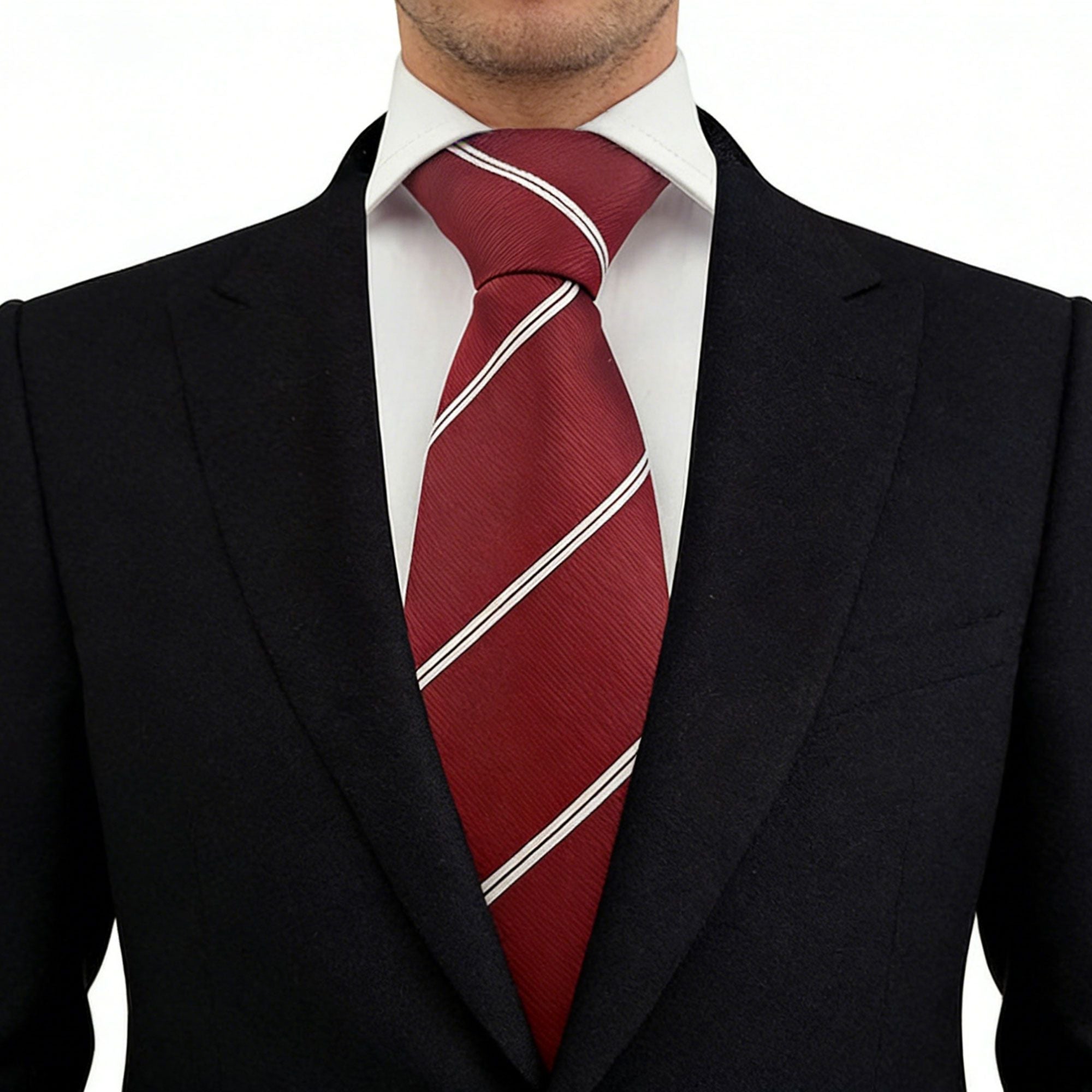 Anna-Kaci Men's Polyester Filament Tie with White Diagonal Stripes - Formal/Casual Necktie for Business, Weddings & Daily Wear