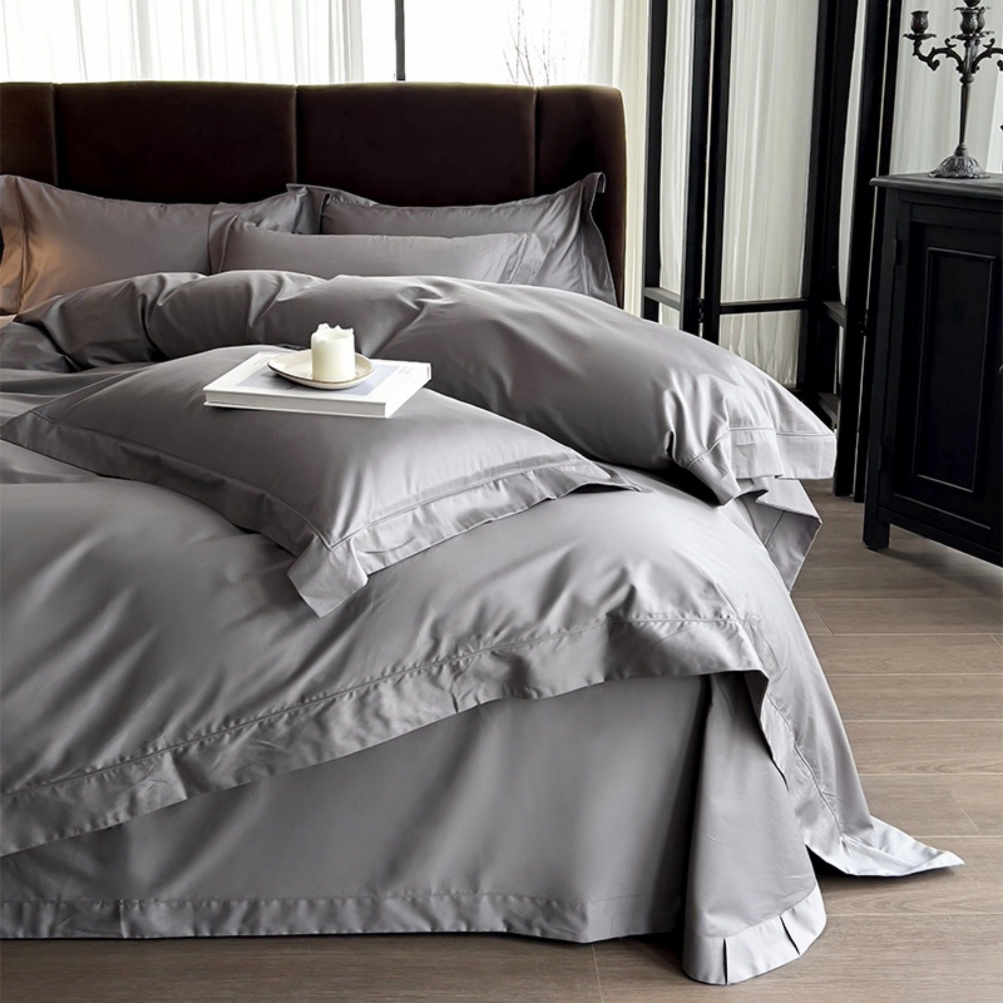 4-Piece Cotton Washed Bedding Set with Duvet Cover Flat Sheet and Pillowcases Soft Smooth Finish