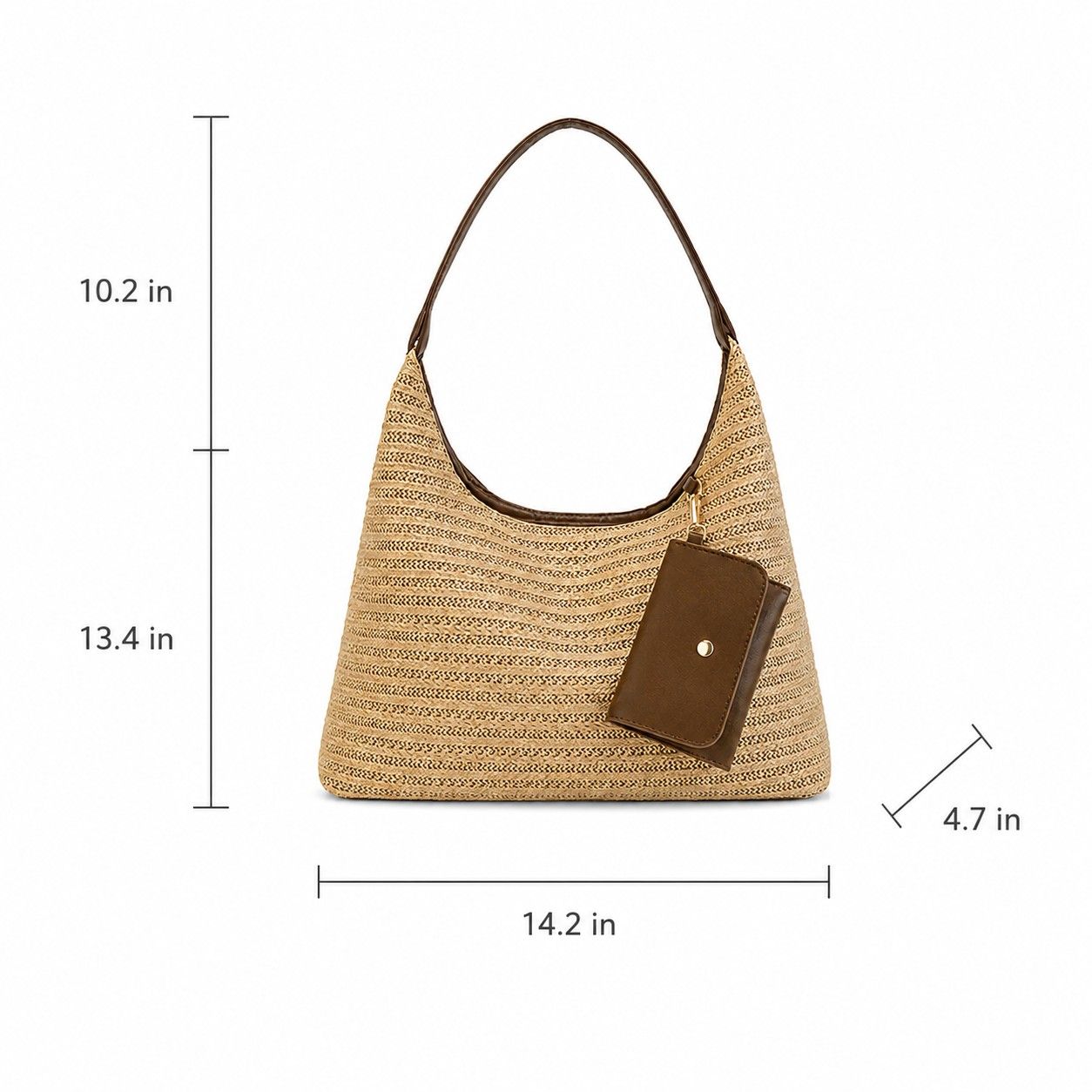 Woven Straw Shoulder Bag Hobo Handbag with Removable Pouch and Magnetic Closure