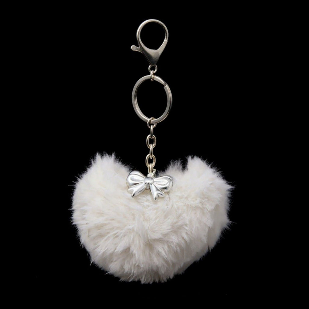 Plush Heart Keychain with Metal Clip and Bow Charm for Bags Backpacks Purses