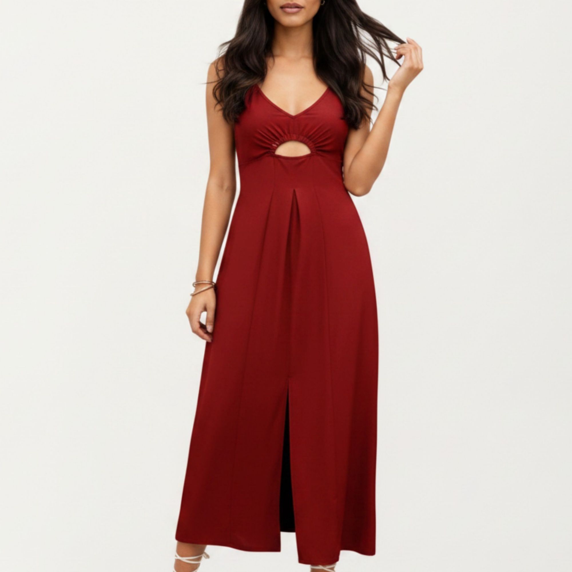 Anna-Kaci Women's Sleeveless Maxi Dress with Cutout Front and Smocked Back