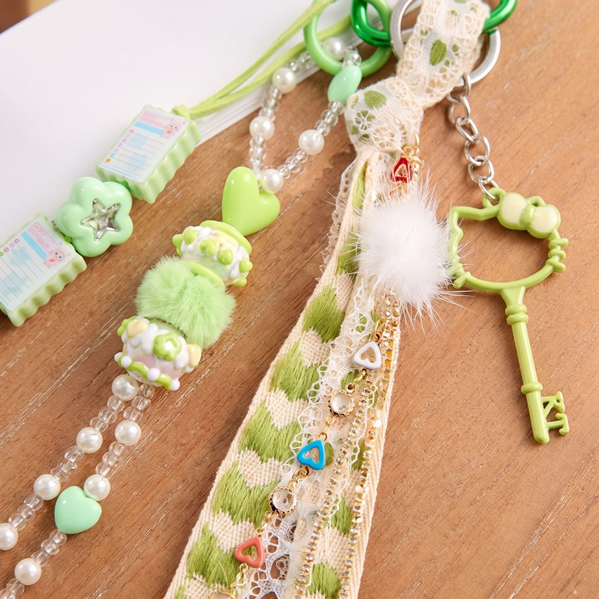 Multi-Element Bag Charm with Hanging Strap and Decorative Accents