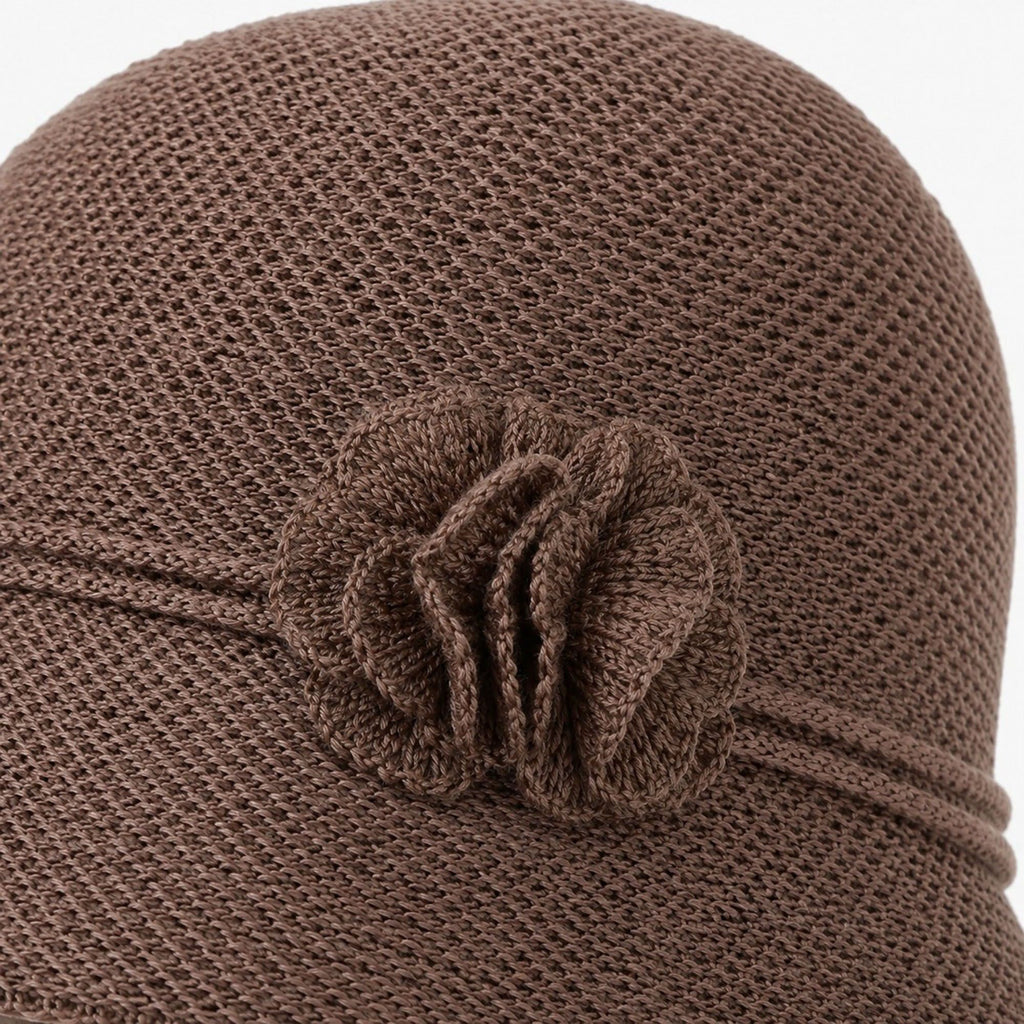 Woven Cloche Sun Hat with Floral Accent and Short Brim