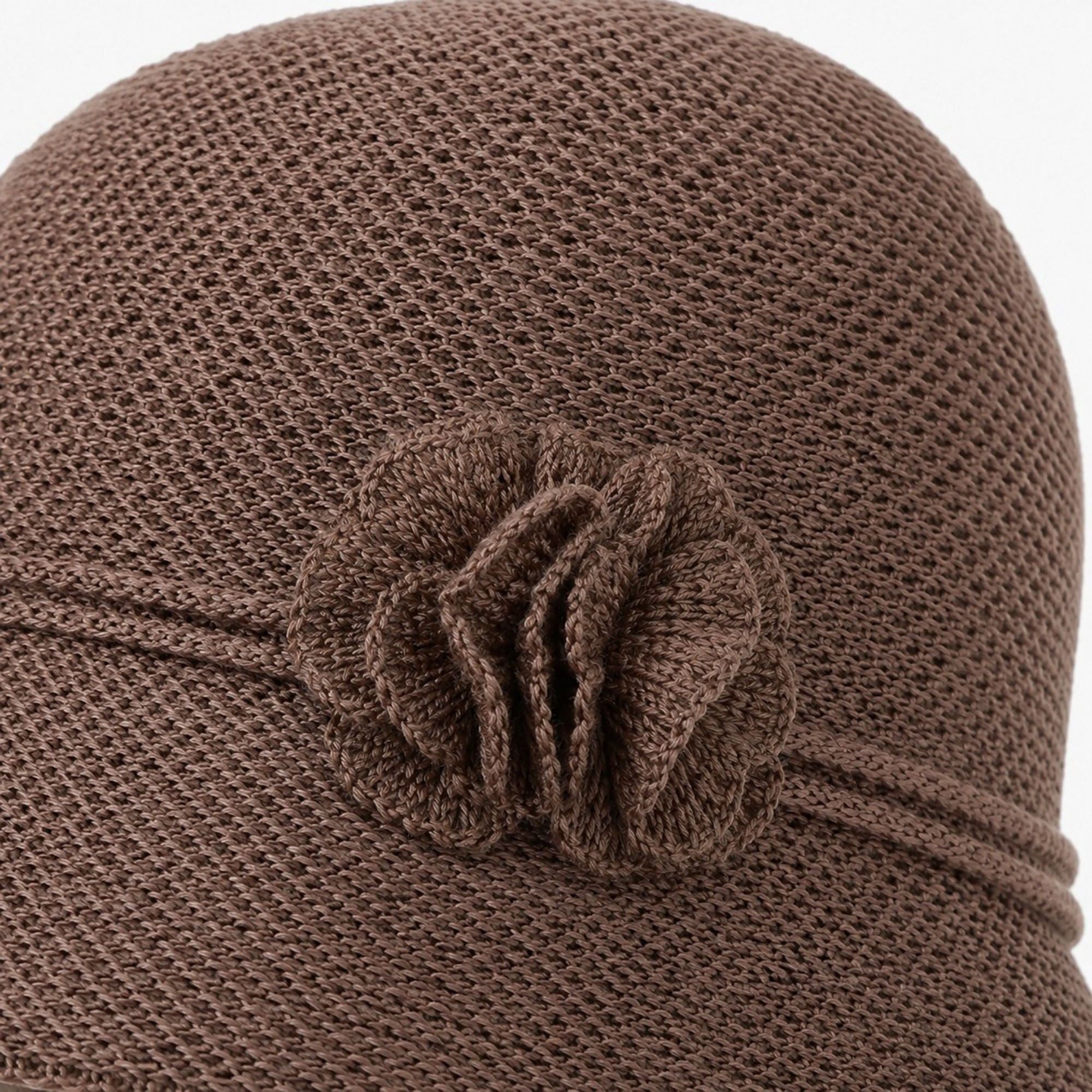 Woven Cloche Sun Hat with Floral Accent and Short Brim