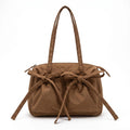 Multi-Pocket Shoulder Tote Bag with Bow-Tie Drawstrings and Top Zipper 11.5x9x5in