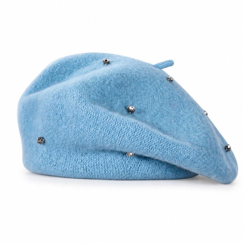 Rhinestone Studded Knit Wool Beret