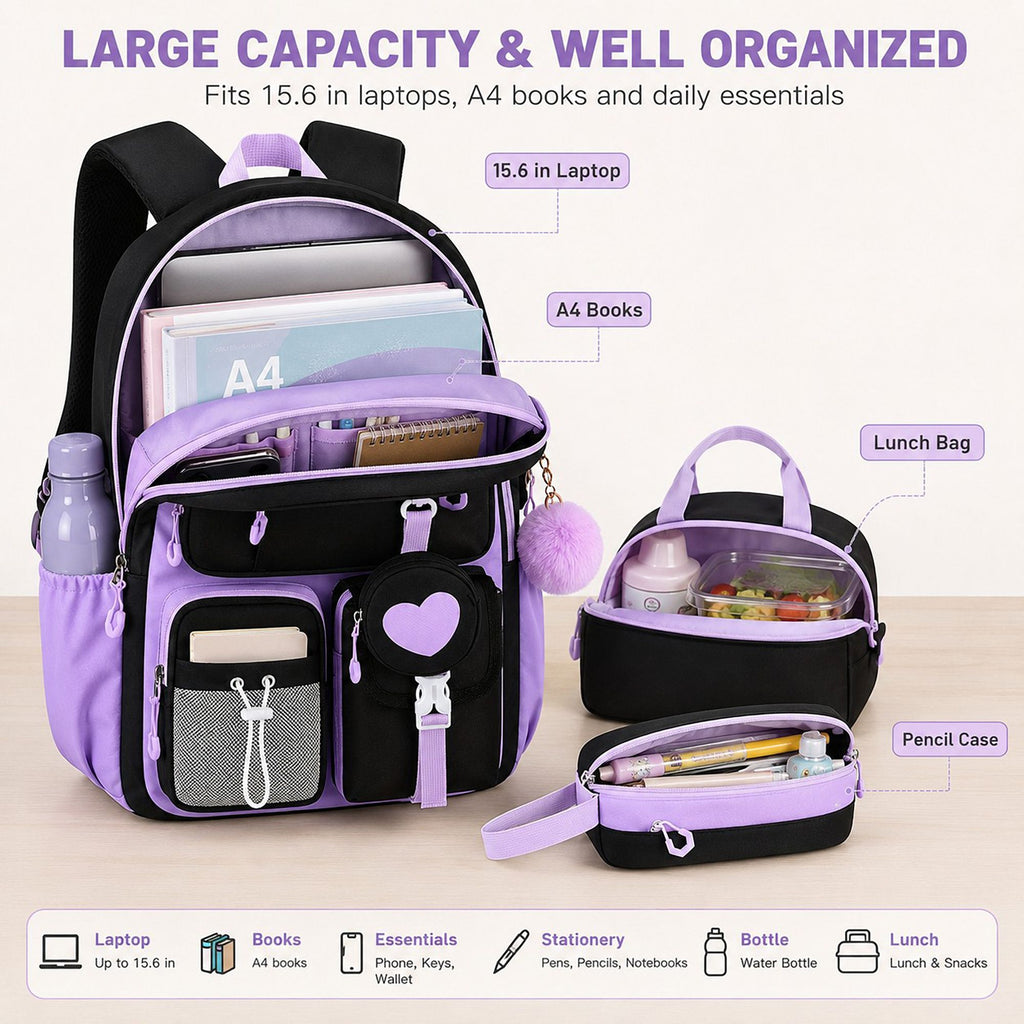 3pc School Backpack Lunch Bag Pencil Case Set