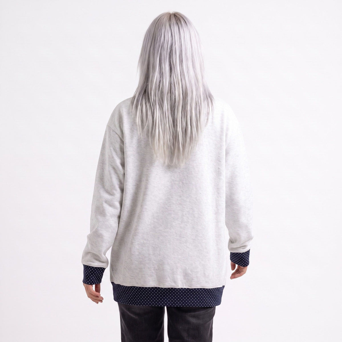 Long Sleeve Contrast Trim Sweatshirt with Polka Dot Details