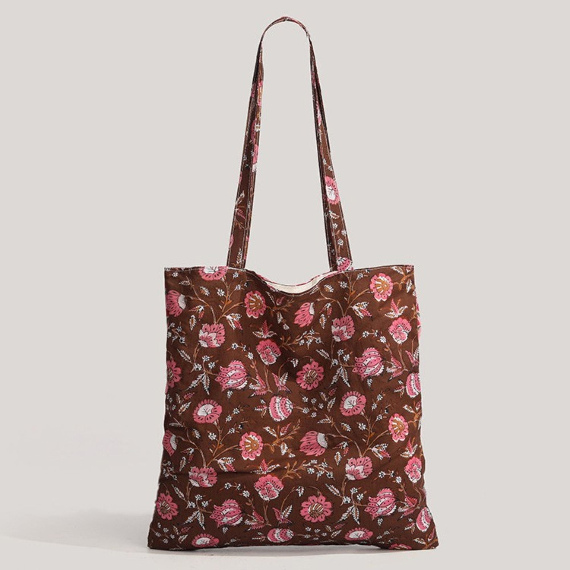 Vintage Floral Print Canvas Tote Bag Ruffled Edge Shoulder Bag Cottagecore Casual Everyday Shopper