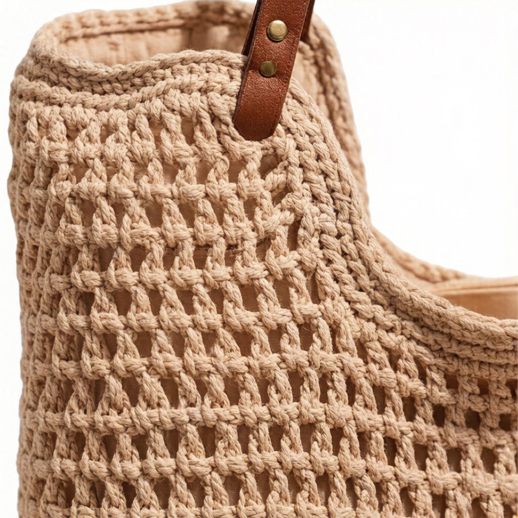Woven Crochet Tote Bag with Double Strap Lightweight Knit Shoulder Bag Large Capacity Handbag
