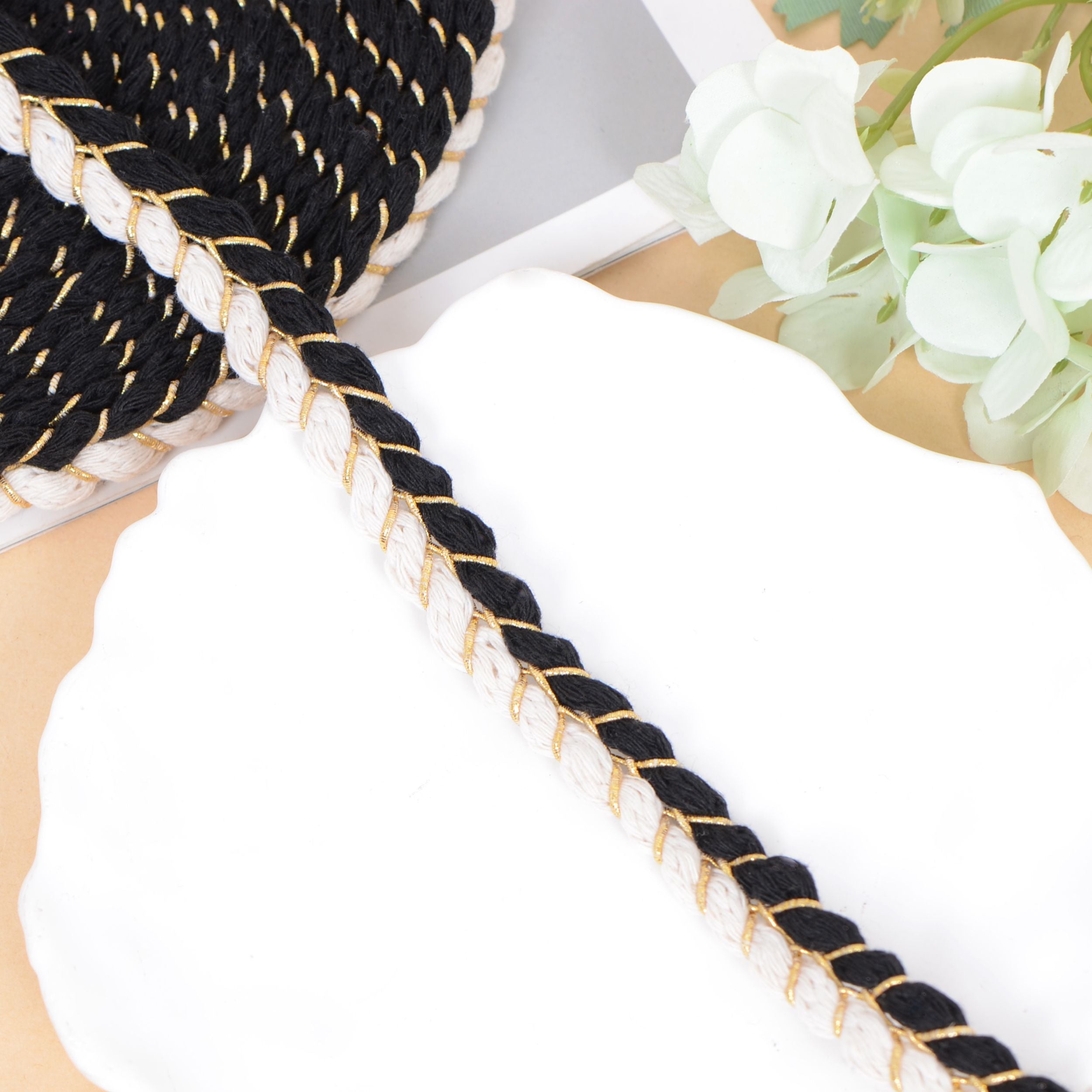 Sewing Braid Trim, 11 Yards 0.6 Inch Twisted Cotton Cord Trim, Handmade DIY Craft Embellishment Costume Garment Decor Accessory