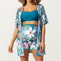 Anna-Kaci Swim Women's Maternity Floral Print Kimono Cover-Up with High-Waisted Swim Shorts and Tank Top 3-Piece Set