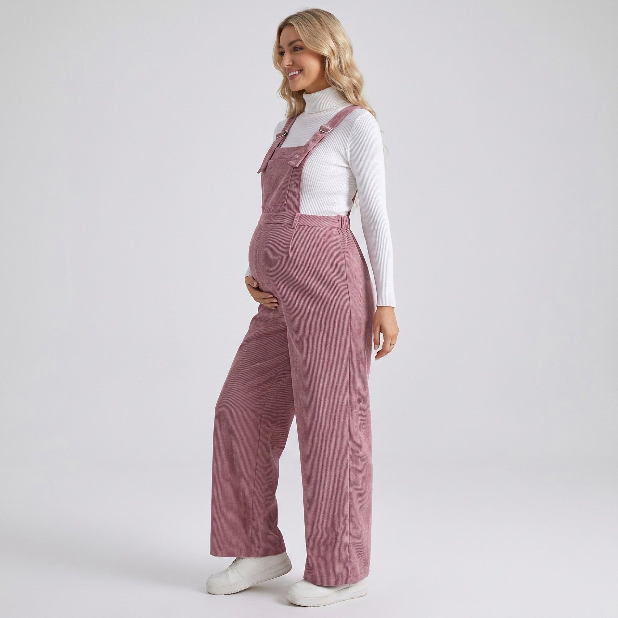 Anna-Kaci Women's Maternity Corduroy Overall Jumpsuit with Adjustable Straps and Wide Leg Fit