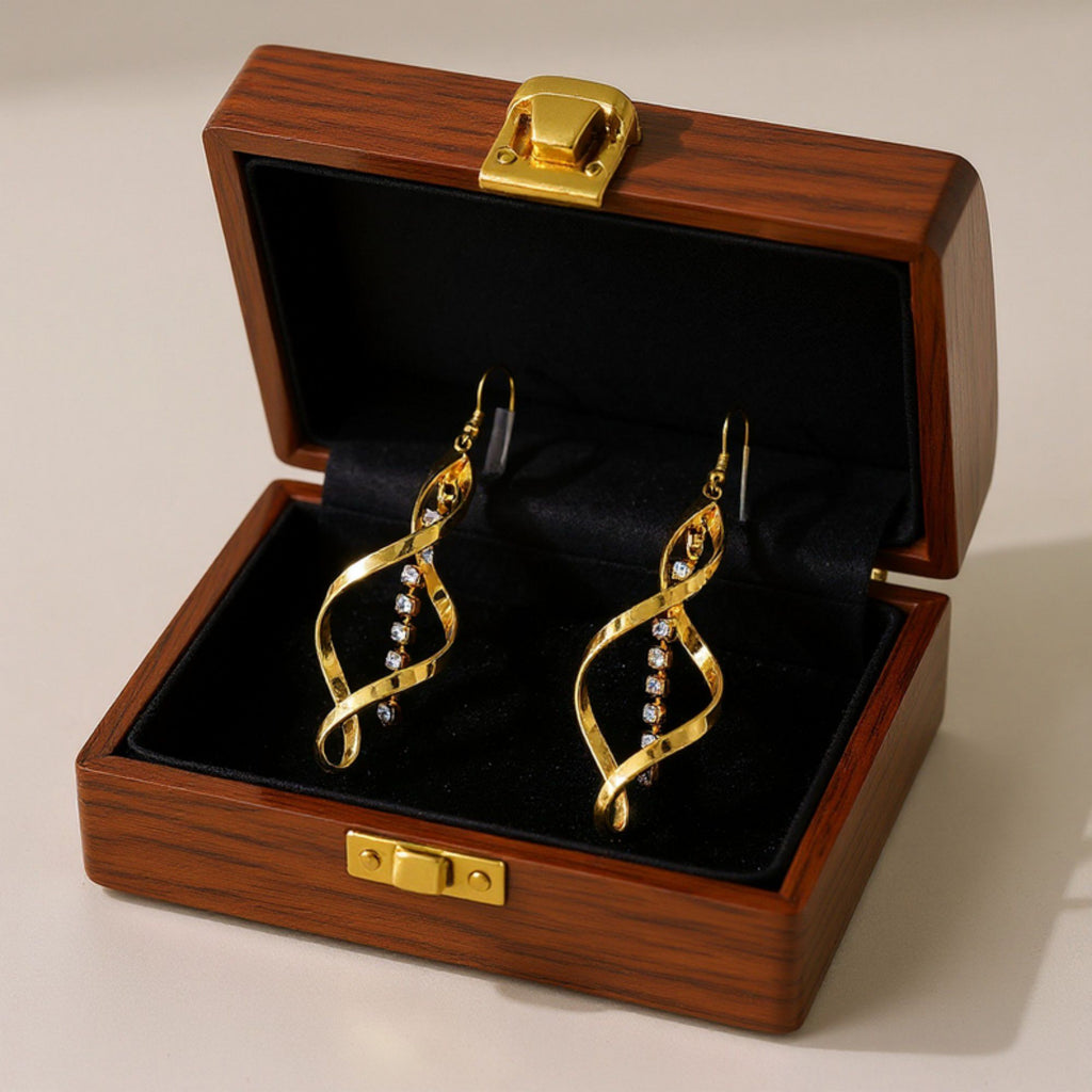 Women's Twisted Spiral Drop Earrings with Rhinestone Chain Accent 2.5in