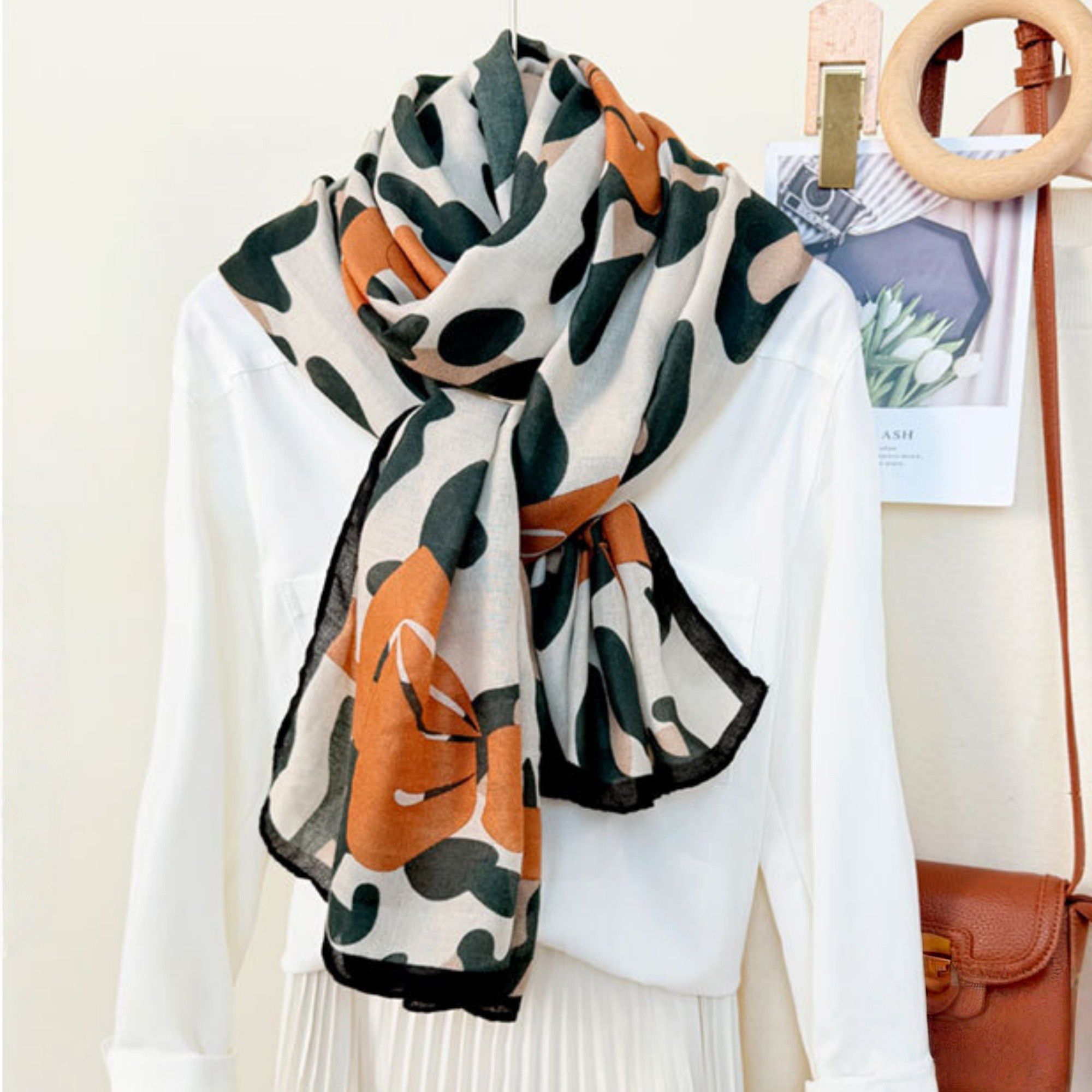 Anna-Kaci Women's Leopard Print Lightweight Scarf with Bow Accent Stripes and Sheer Draped Fabric for Effortless Everyday Style 33.5x71in