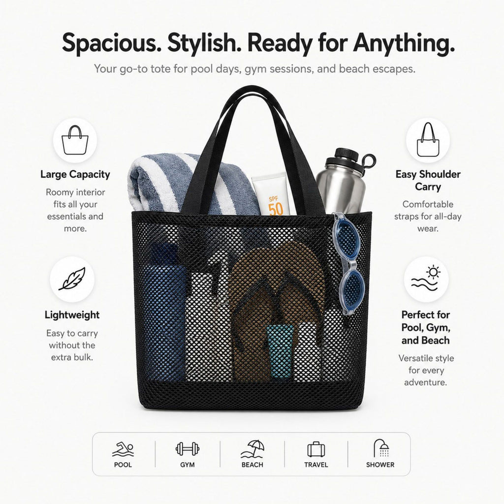 Large Mesh Tote Bag with Comfortable Shoulder Straps