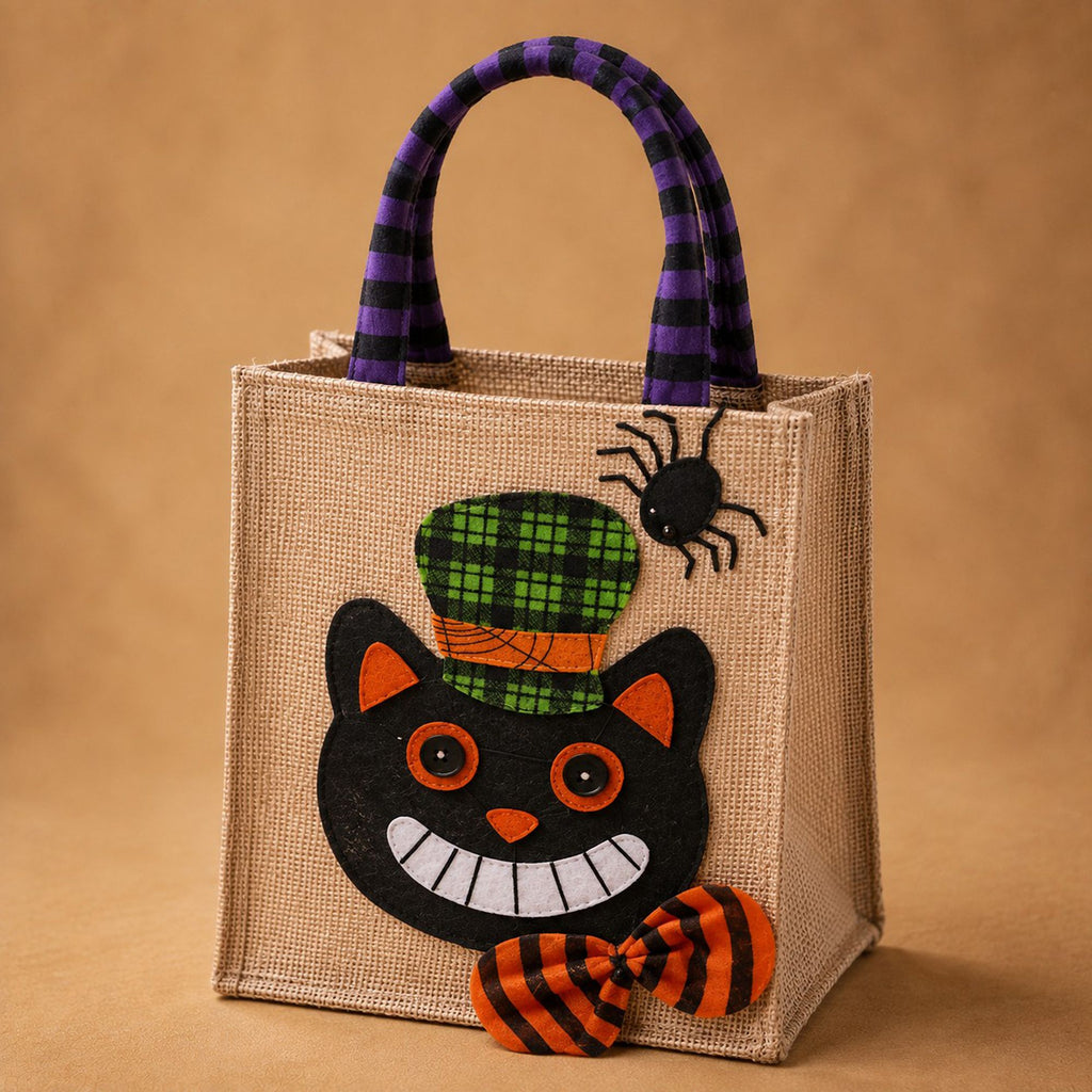 Halloween Burlap Trick or Treat Tote Bag with Character Applique