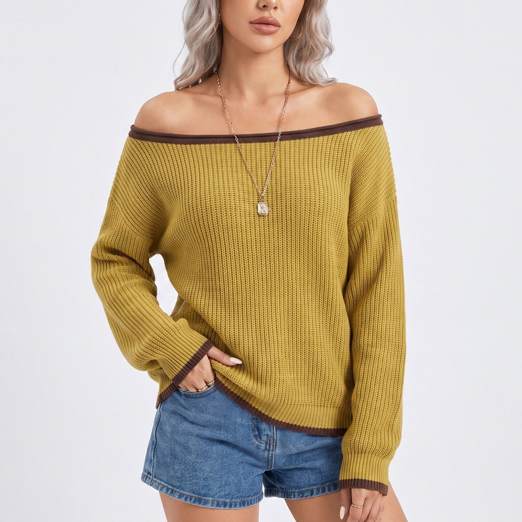 Contrast Trim Off Shoulder Long Sleeve Knit Sweater