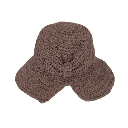 Anna-Kaci Crochet Raffia Sun Hat with Wide Brim and Bow Detail Foldable Summer Beach Hat for Stylish Sun Protection