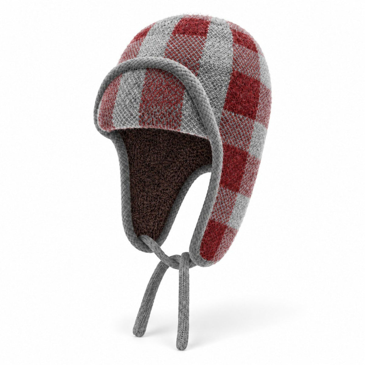 Plaid Ear Flap Knit Beanie Winter Thermal Trapper Hat