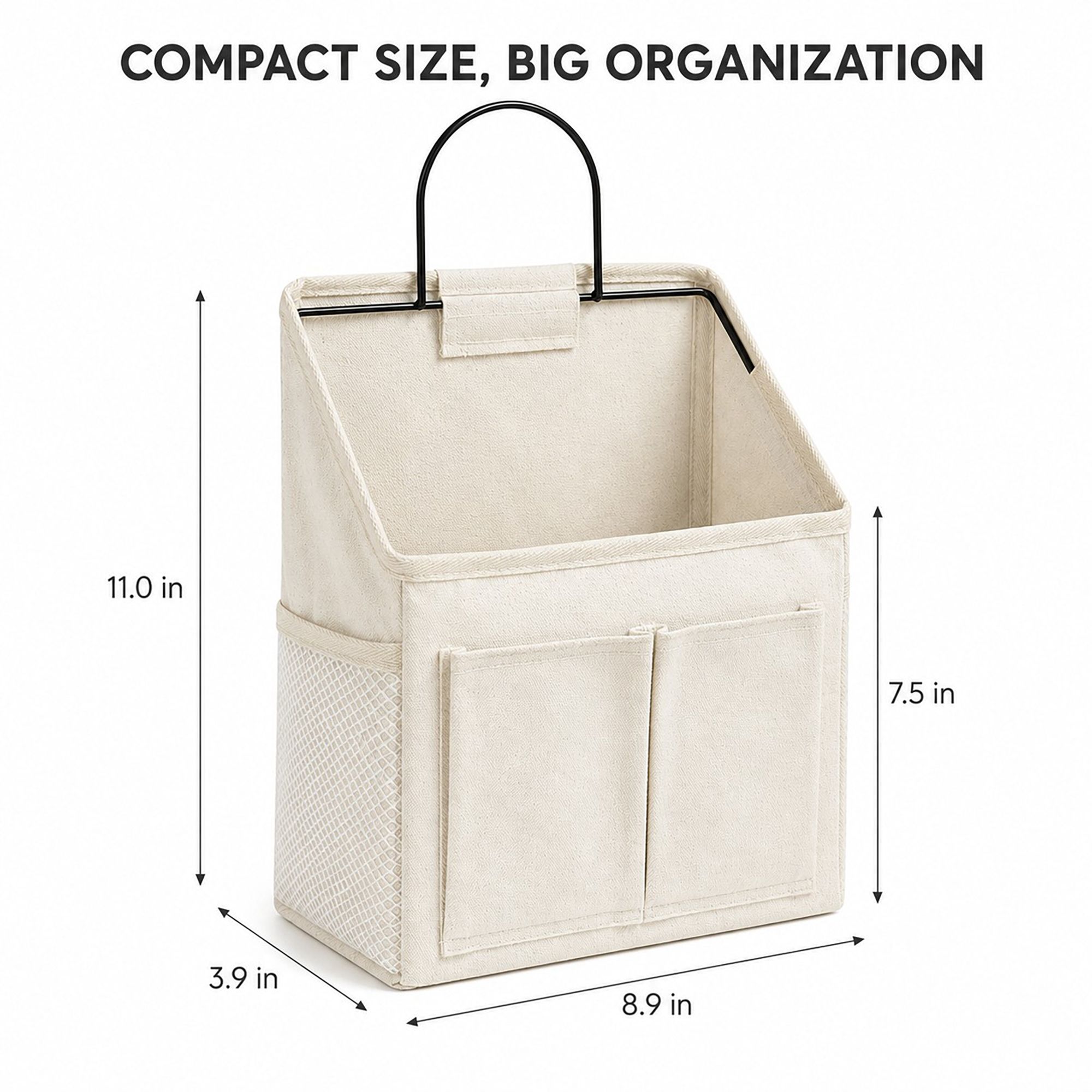 Hanging Bedside Storage Caddy with Metal Frame and Multiple Pockets Bed Rail Organizer